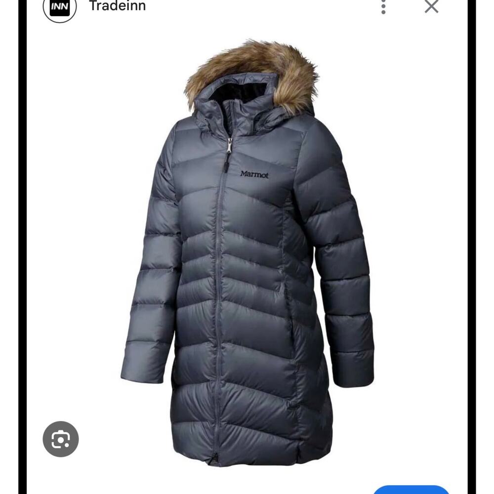 Marmot Montreal Long puffer coat dark gray XS zip pockets hood 700 fill‎ down